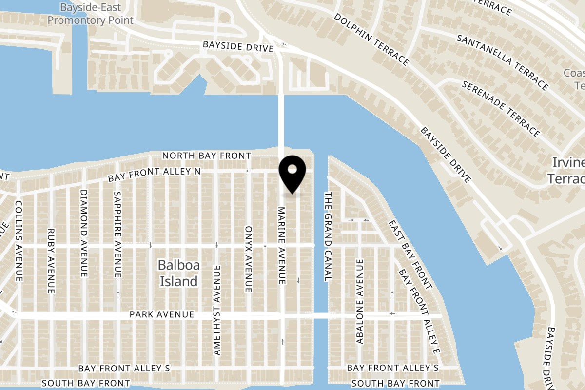 Map showing the location of El Mercado Mexican Kitchen on 320 Marine Ave Ste B in Newport Beach